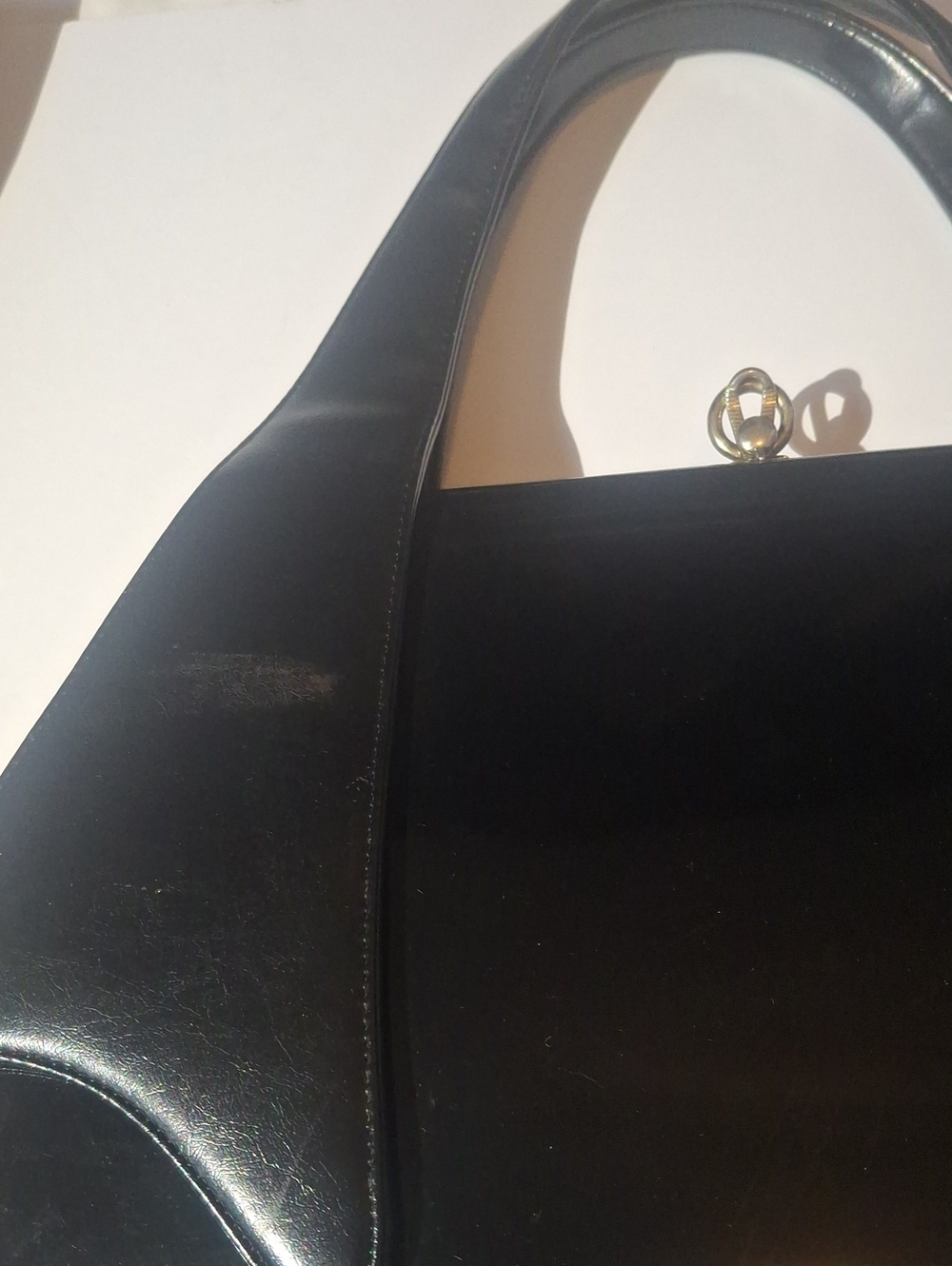VTG Bags by Francois Black Patent Leather Mod Handbag 1960s Structural